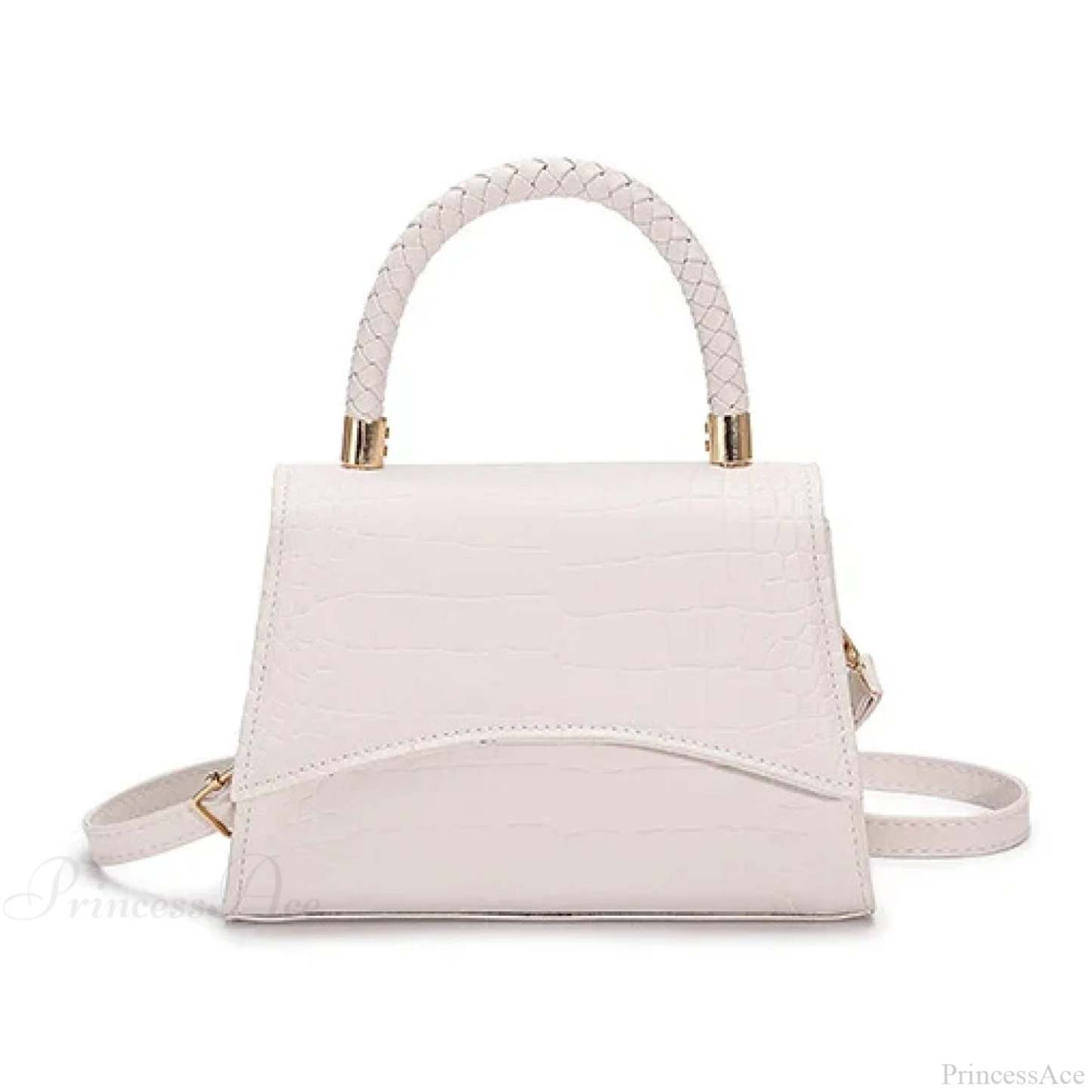 Solid PU Leather Designer Casual Crossbody Top Handle Handbag White handbag-250126