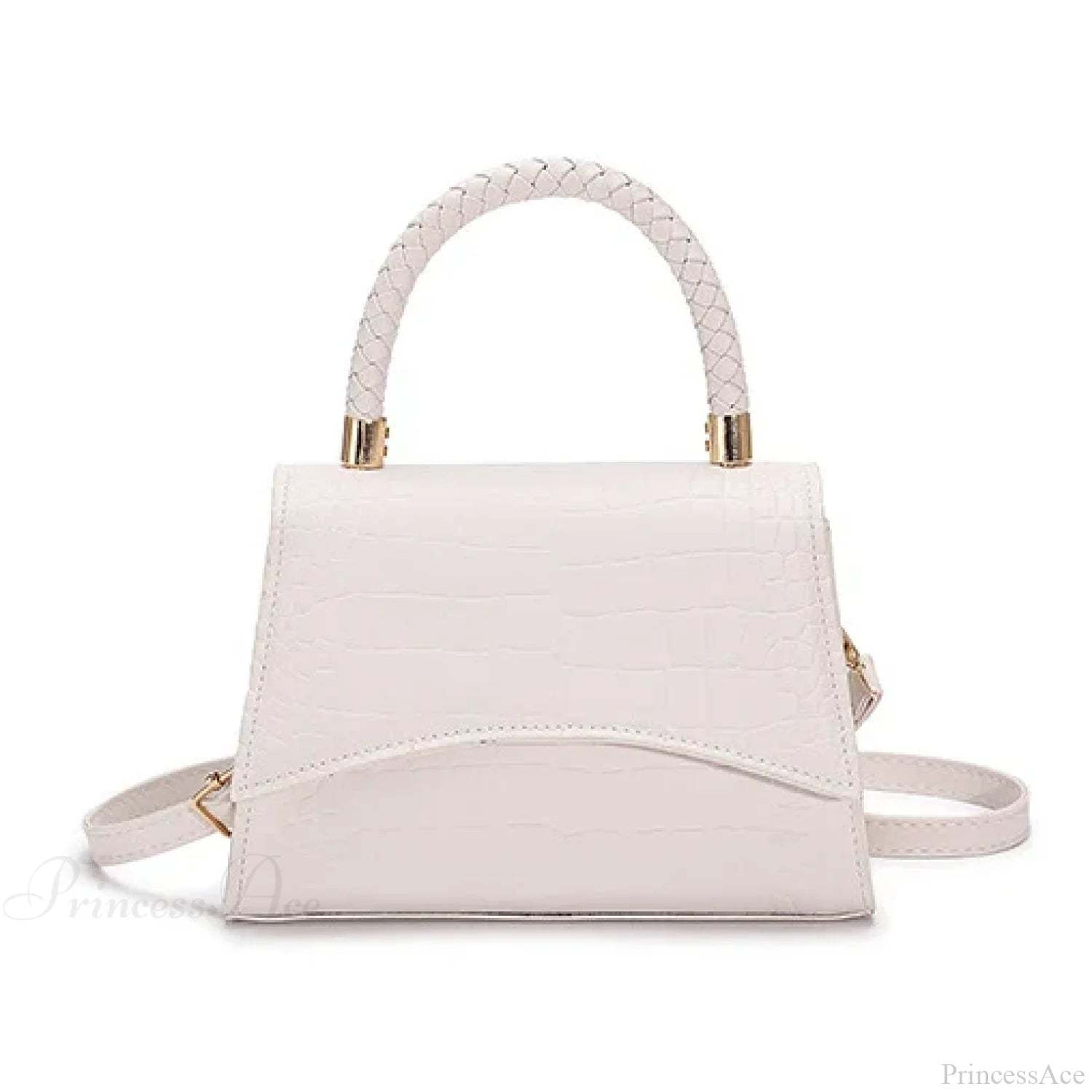 Solid PU Leather Designer Casual Crossbody Top Handle Handbag White handbag-250126