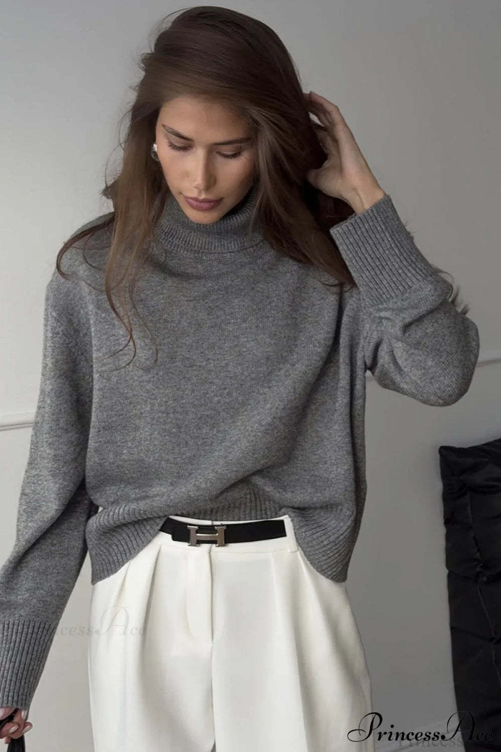 Solid Thick Short Turtleneck Loose Sweater