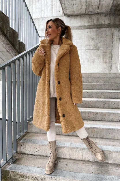 Solid Warm Faux Fur Lapel Overcoat