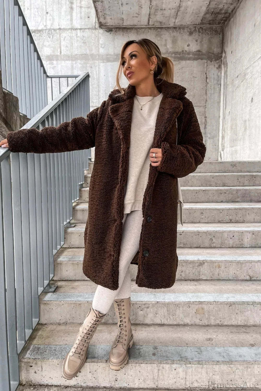 Solid Warm Faux Fur Lapel Overcoat