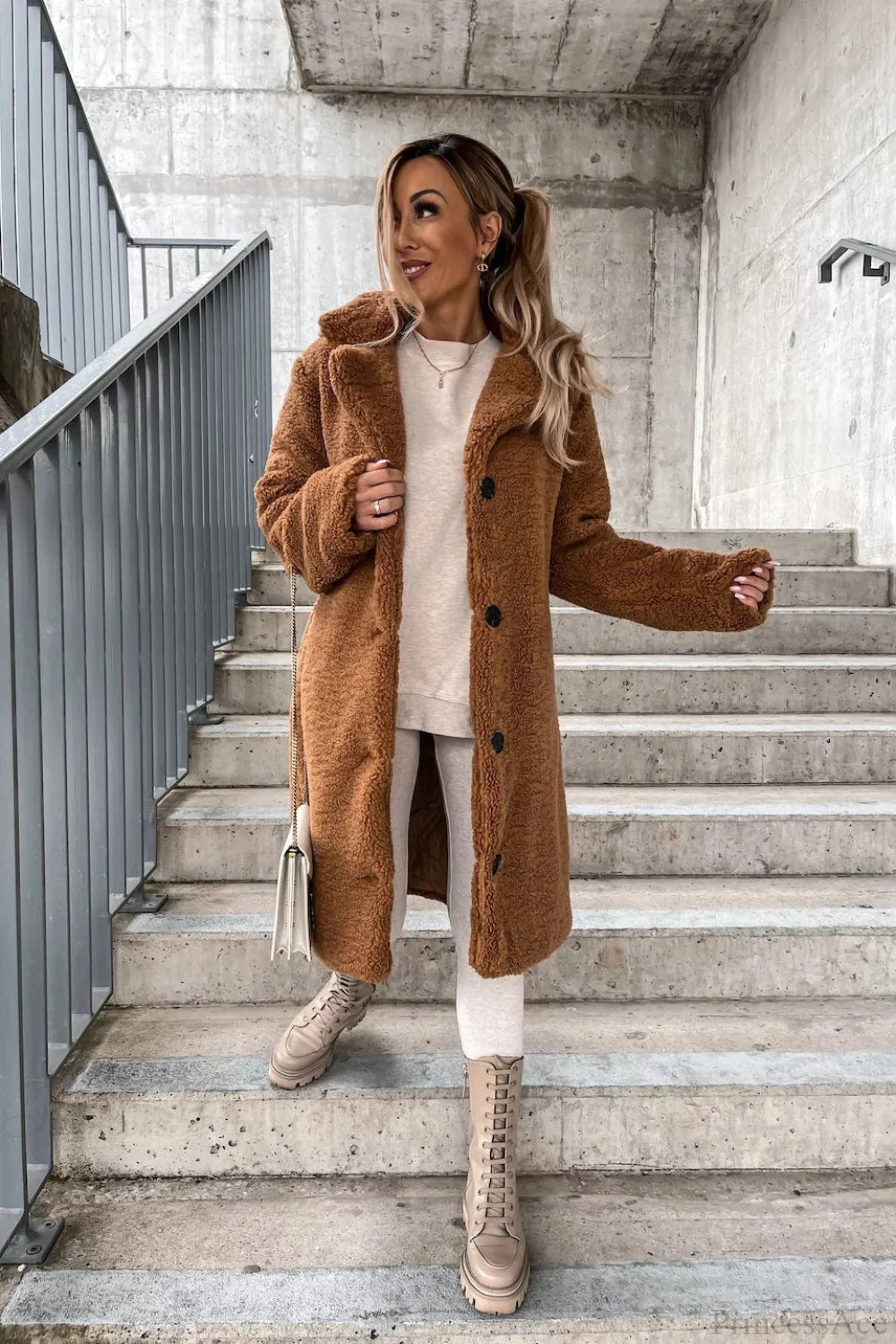 Solid Warm Faux Fur Lapel Overcoat