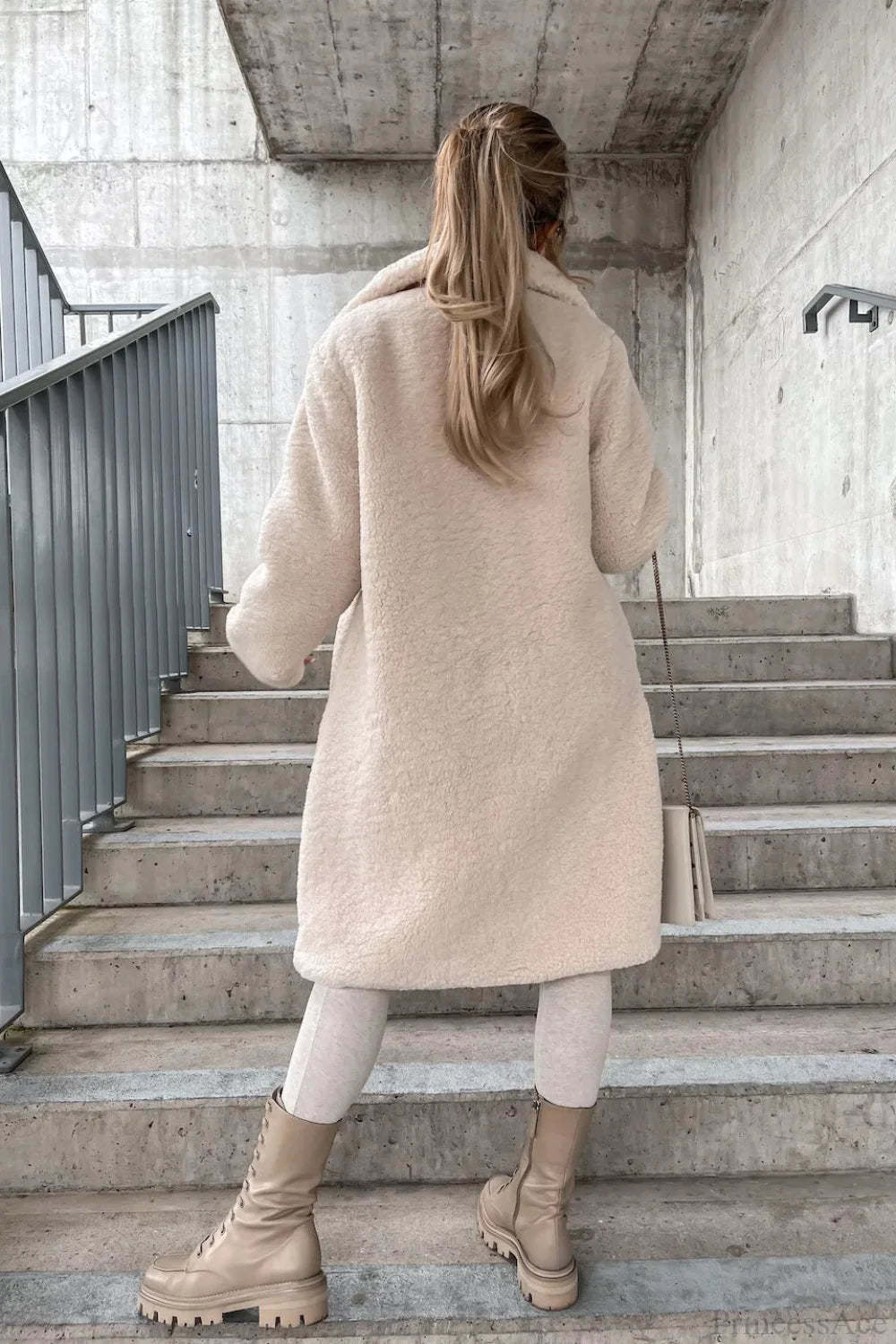 Solid Warm Faux Fur Lapel Overcoat