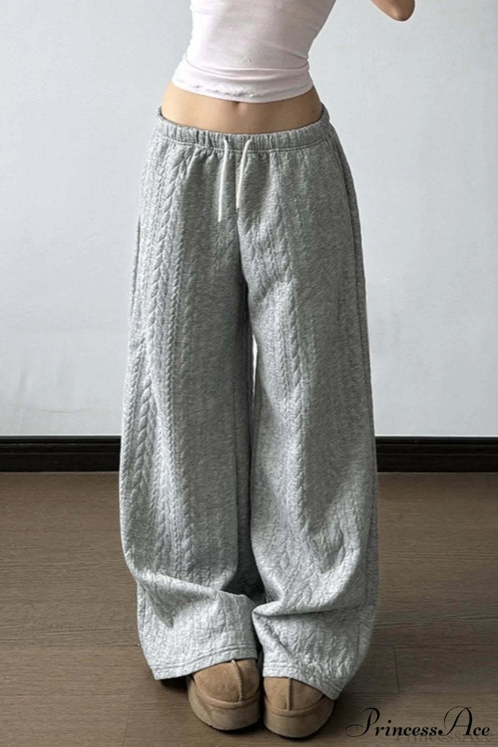 Solid Warm Wide Leg Tie Waist Pants