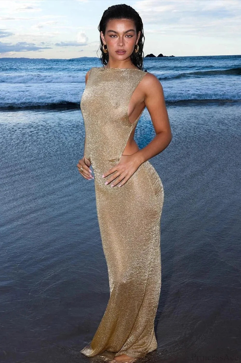 Sparkle Glitter Slim Vacation Dress Khaki / S vacationdress-250223