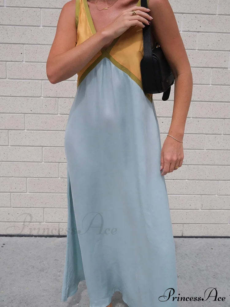 Splicing Chic V-Neck Charming Contrasting Color Dress Dresses