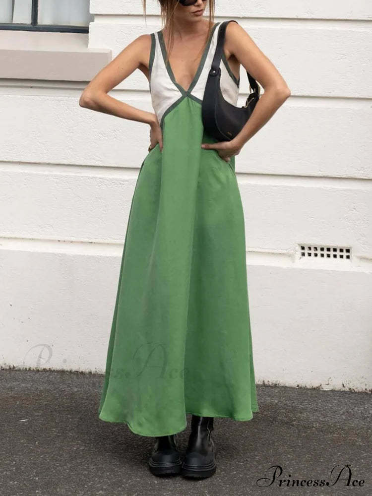 Splicing Chic V-Neck Charming Contrasting Color Dress Dresses