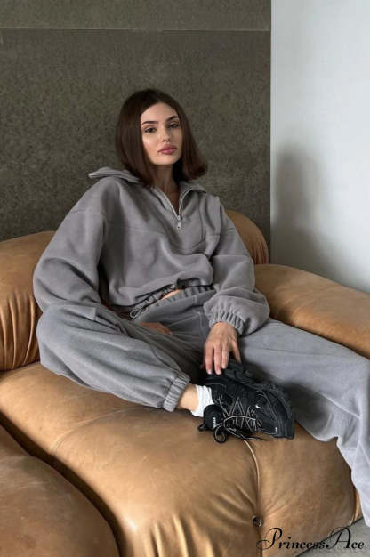 Stand Collar Polar Fleece Short Drawcord Sweatshirt