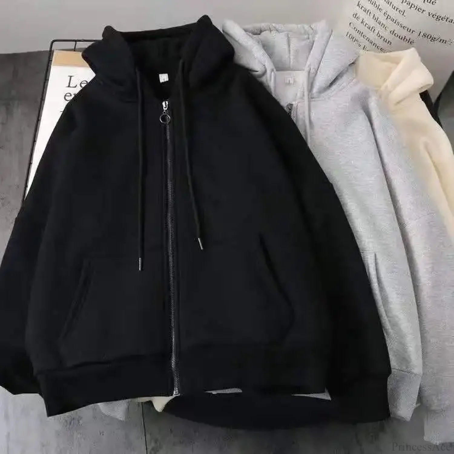 Star Print Retro Zipper Hoodie black 2 / M
