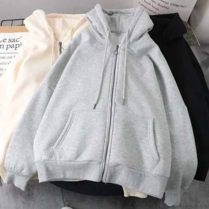 Star Print Retro Zipper Hoodie white2 / M