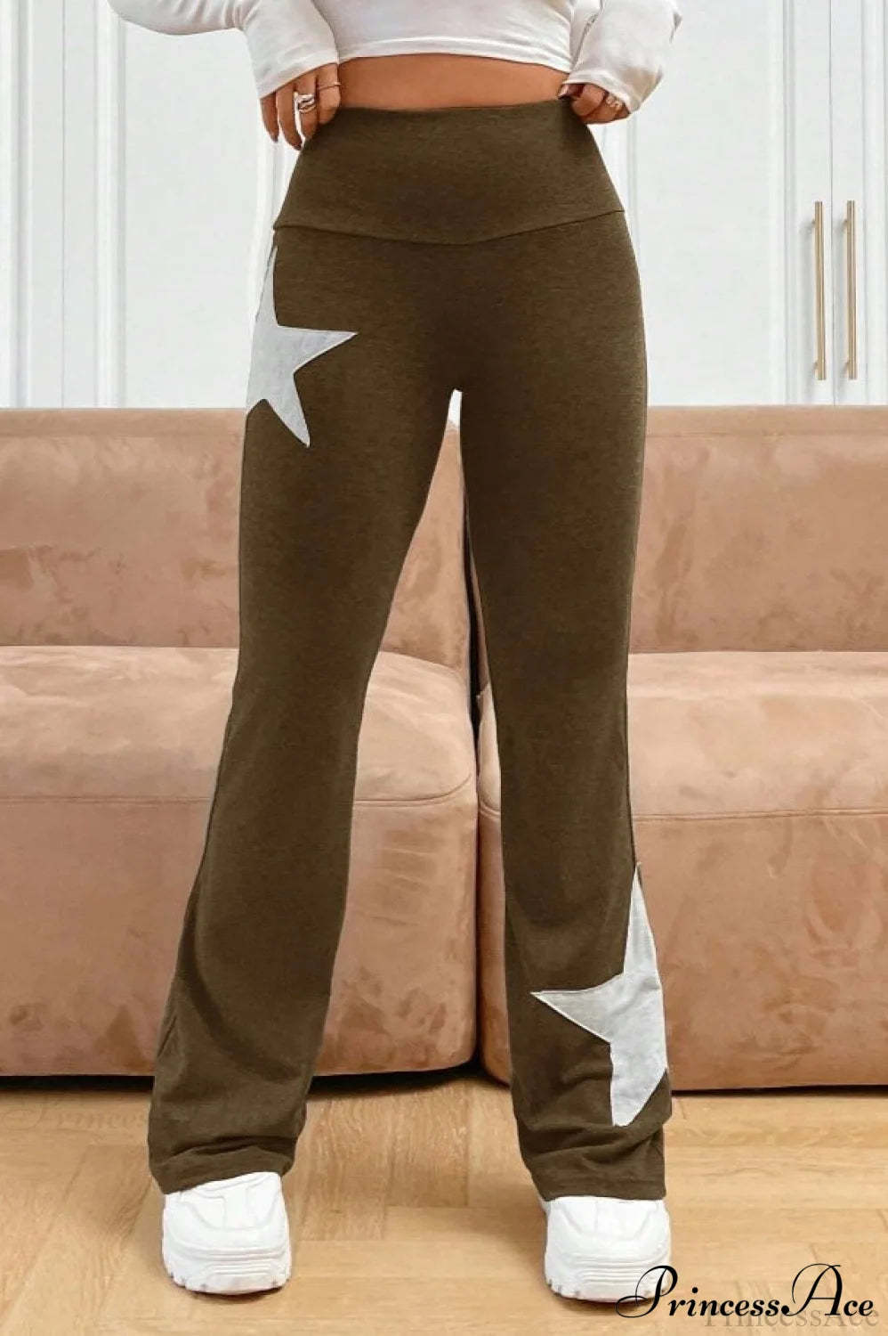 Star Stretchy High Waist Slim-Fit Flared Pants Deep Khaki / S