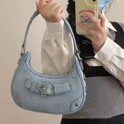 Stars Pattern Canvas Underarm Shoulder Bag Blue shoulder-250126