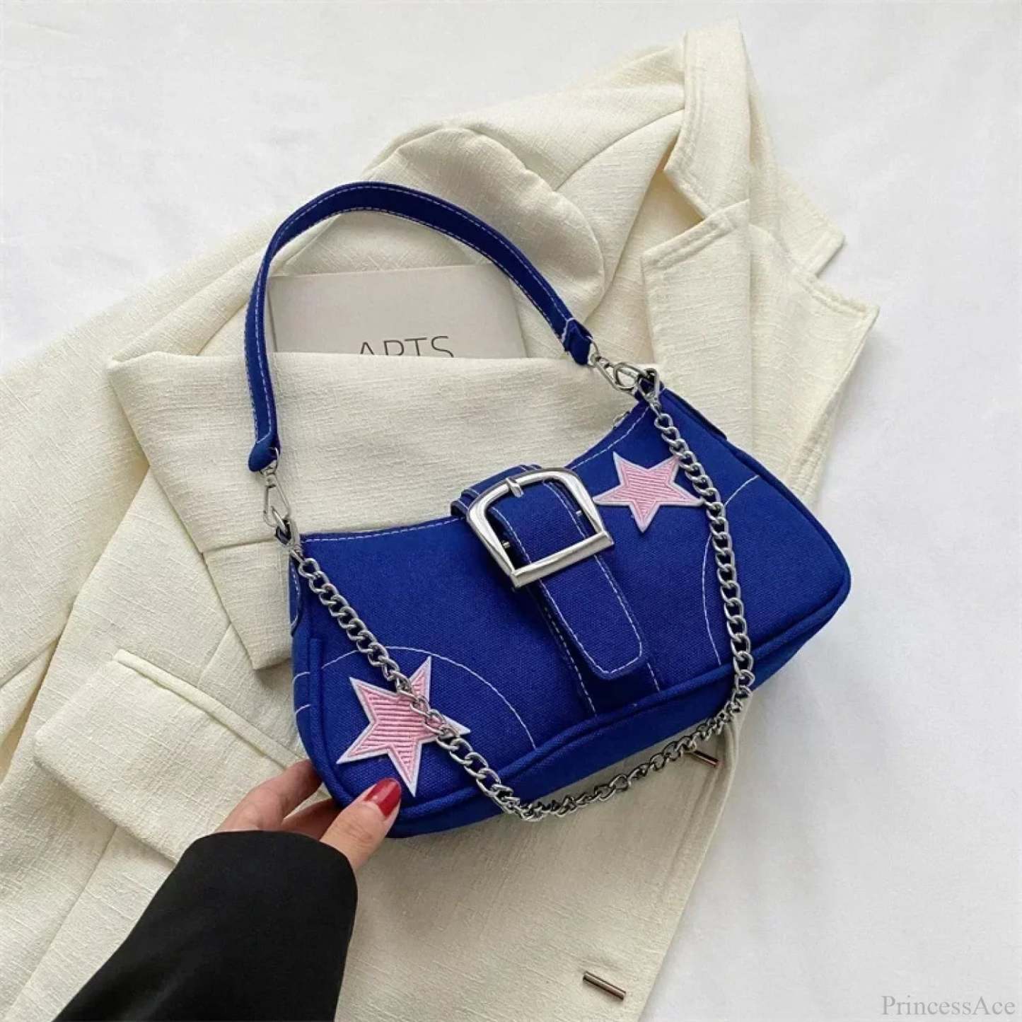 Stars Pattern Canvas Underarm Shoulder Bag Blue1 shoulder-250126