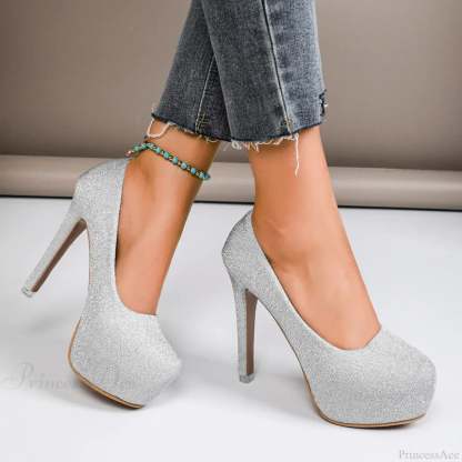 Stiletto Sexy High Heels New Summer Casual Pumps Platform Luxury Wedding Shoes Heel Silver / 35