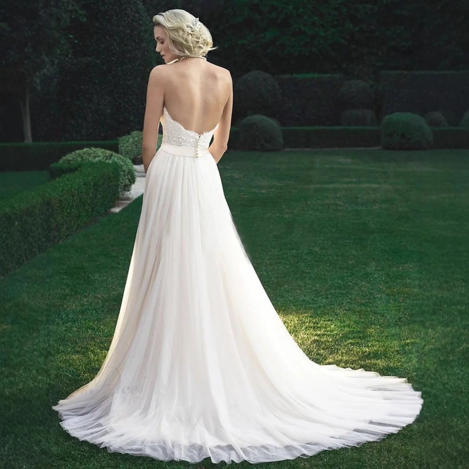 Strapless A-Line Tulle Wedding Dress White / 2 weddingdress-250223