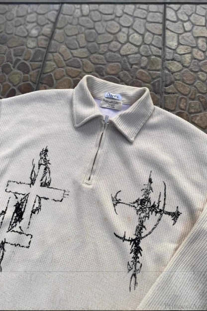 Street-Inspired Oversized Gun Graphic Letter Sweatshirt