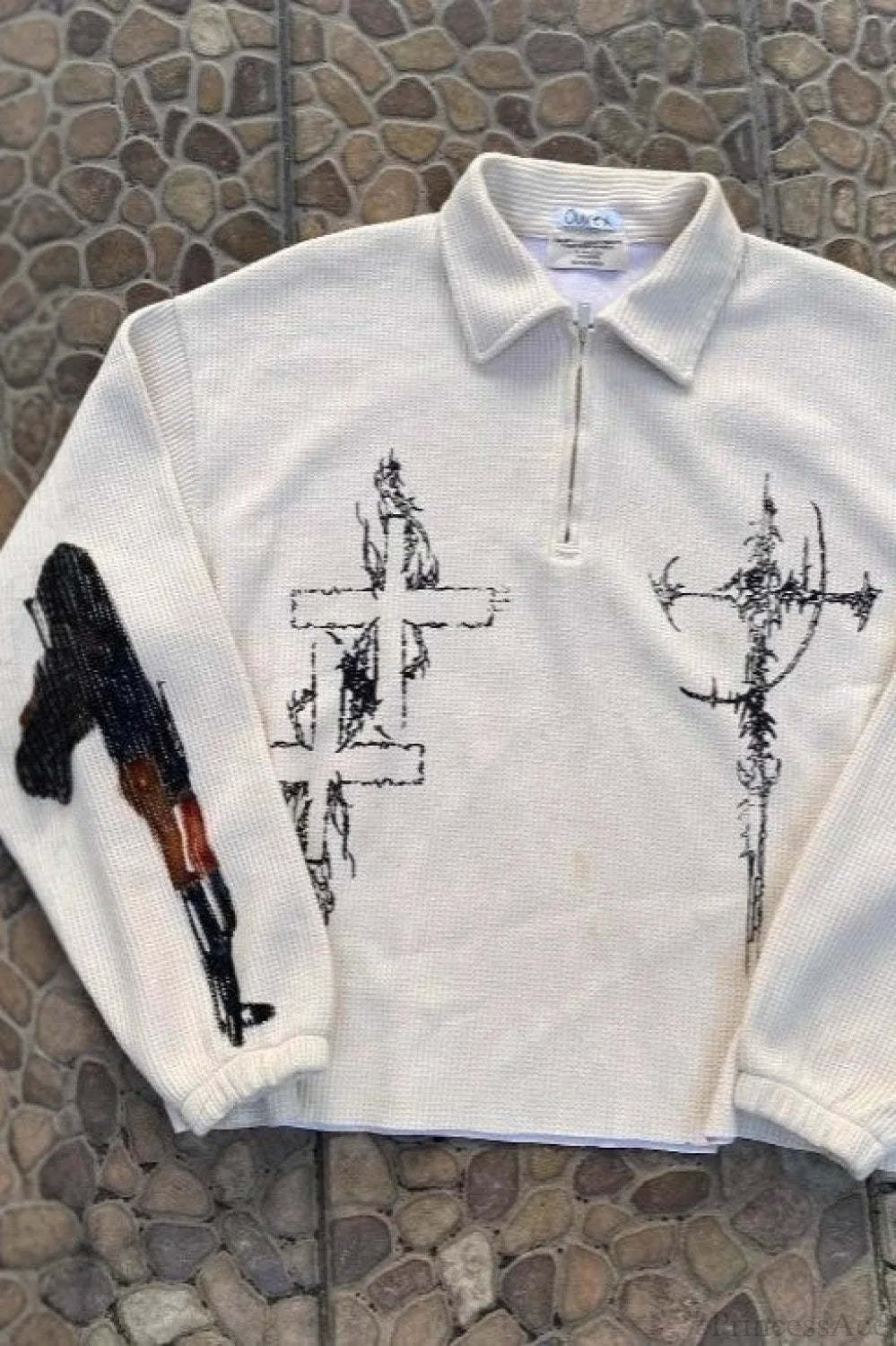 Street-Inspired Oversized Gun Graphic Letter Sweatshirt White / S