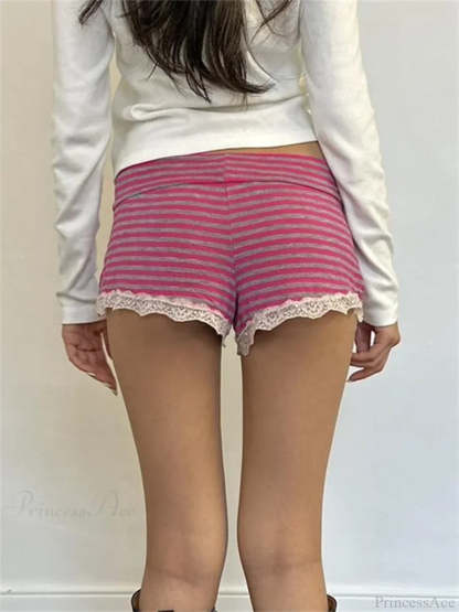 Striped Bow Lace Pajama Short short-250223