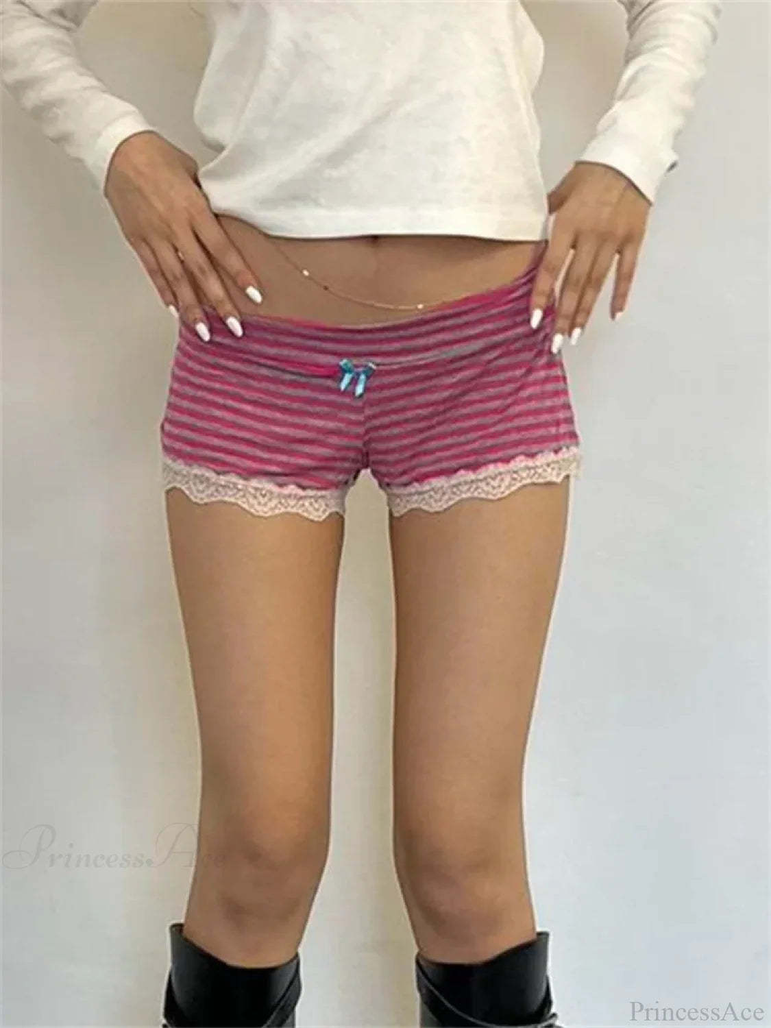 Striped Bow Lace Pajama Short short-250223