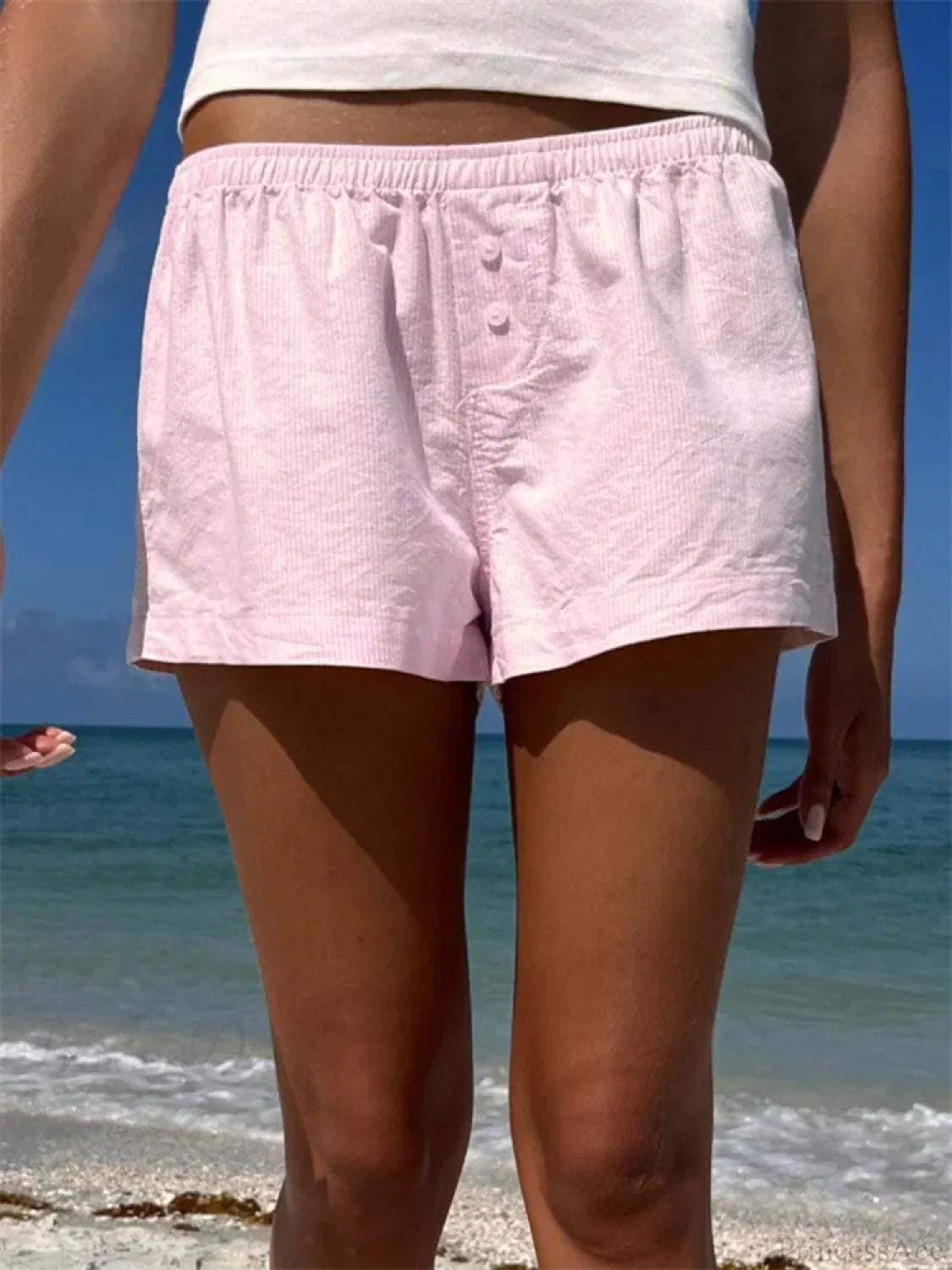 Striped Button Loose Pajama Short pink / S short-250223