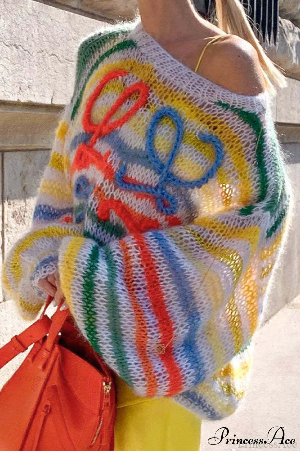 Striped Colorblock Knit Oversized Pullover Sweater