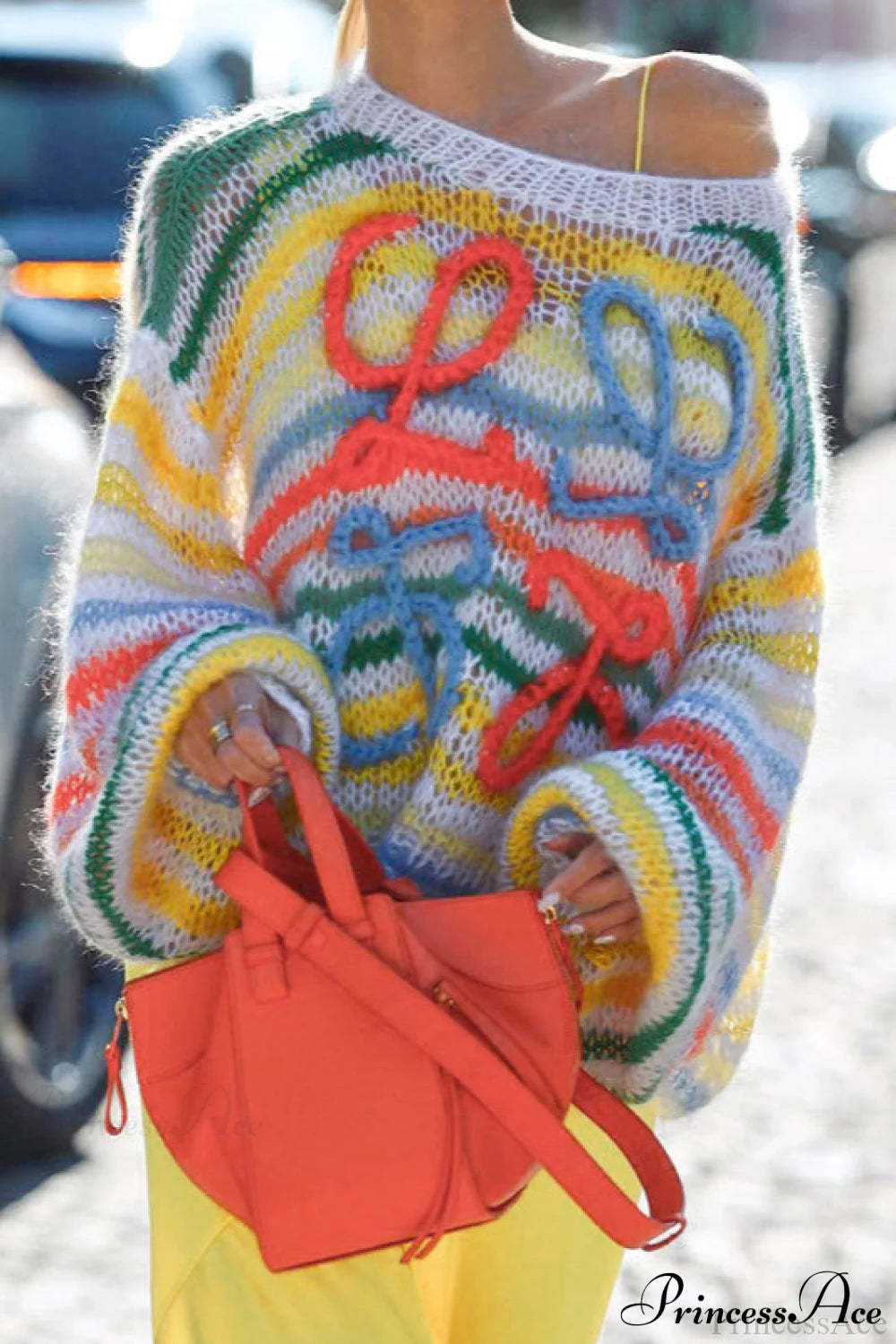 Striped Colorblock Knit Oversized Pullover Sweater