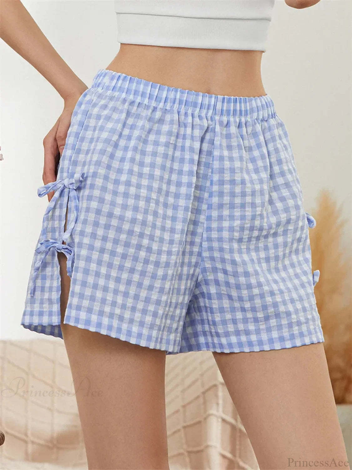 Striped Cutout Tie-Up Bow Short short-250223