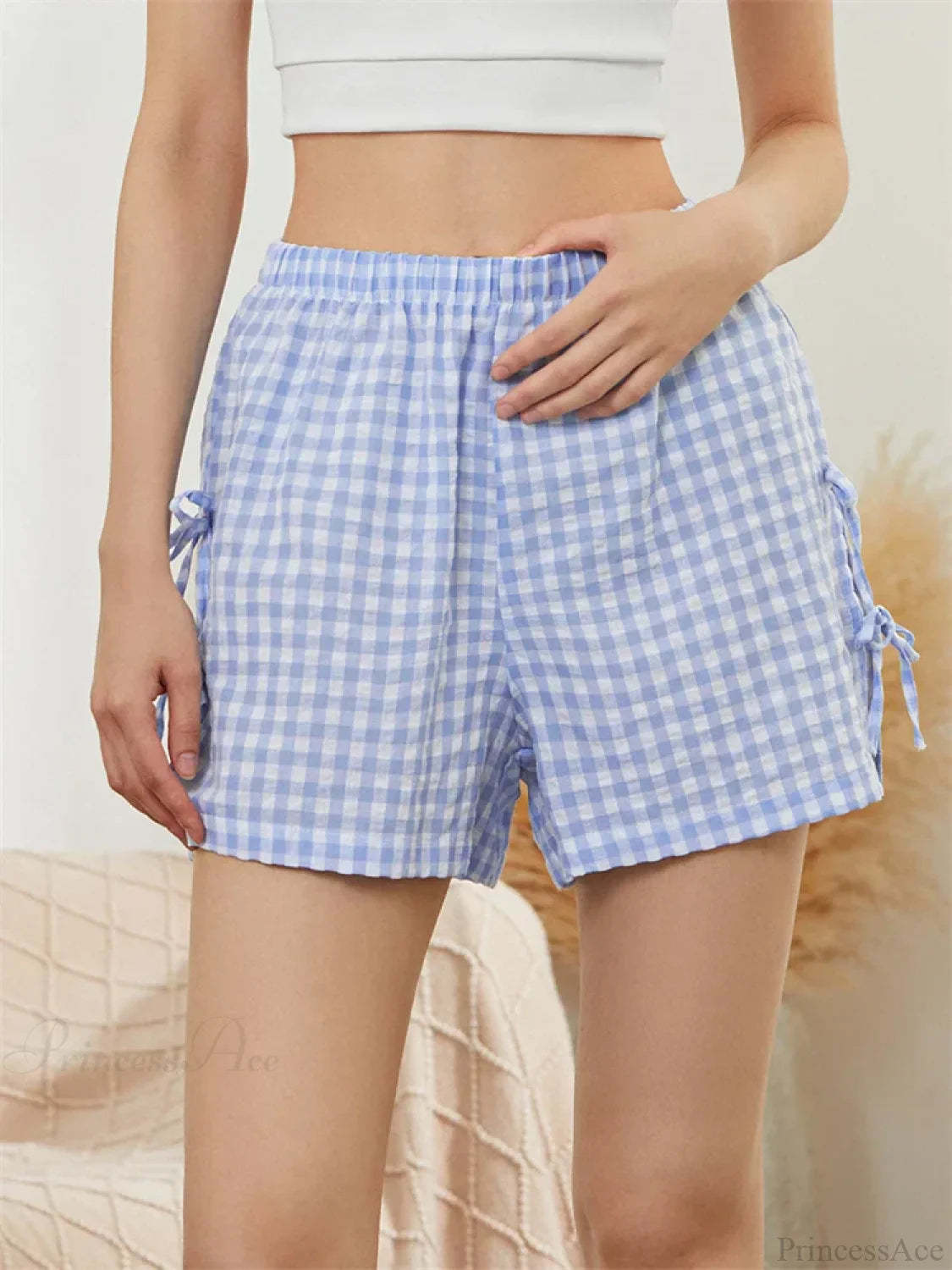 Striped Cutout Tie-Up Bow Short short-250223