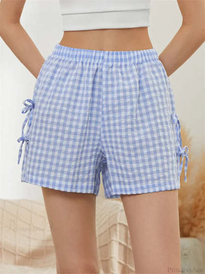 Striped Cutout Tie-Up Bow Short short-250223