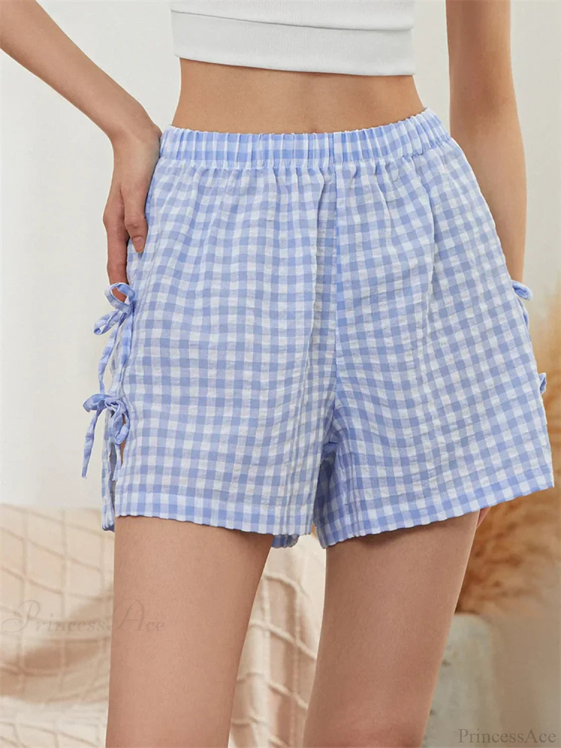 Striped Cutout Tie-Up Bow Short short-250223