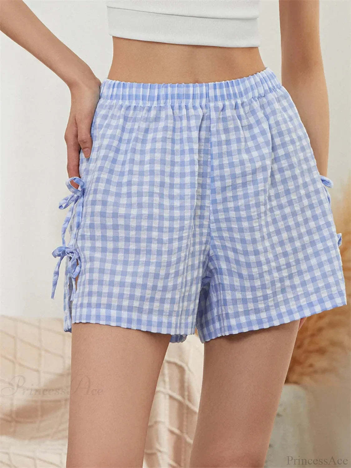 Striped Cutout Tie-Up Bow Short short-250223