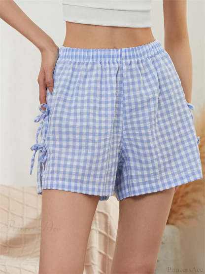 Striped Cutout Tie-Up Bow Short short-250223