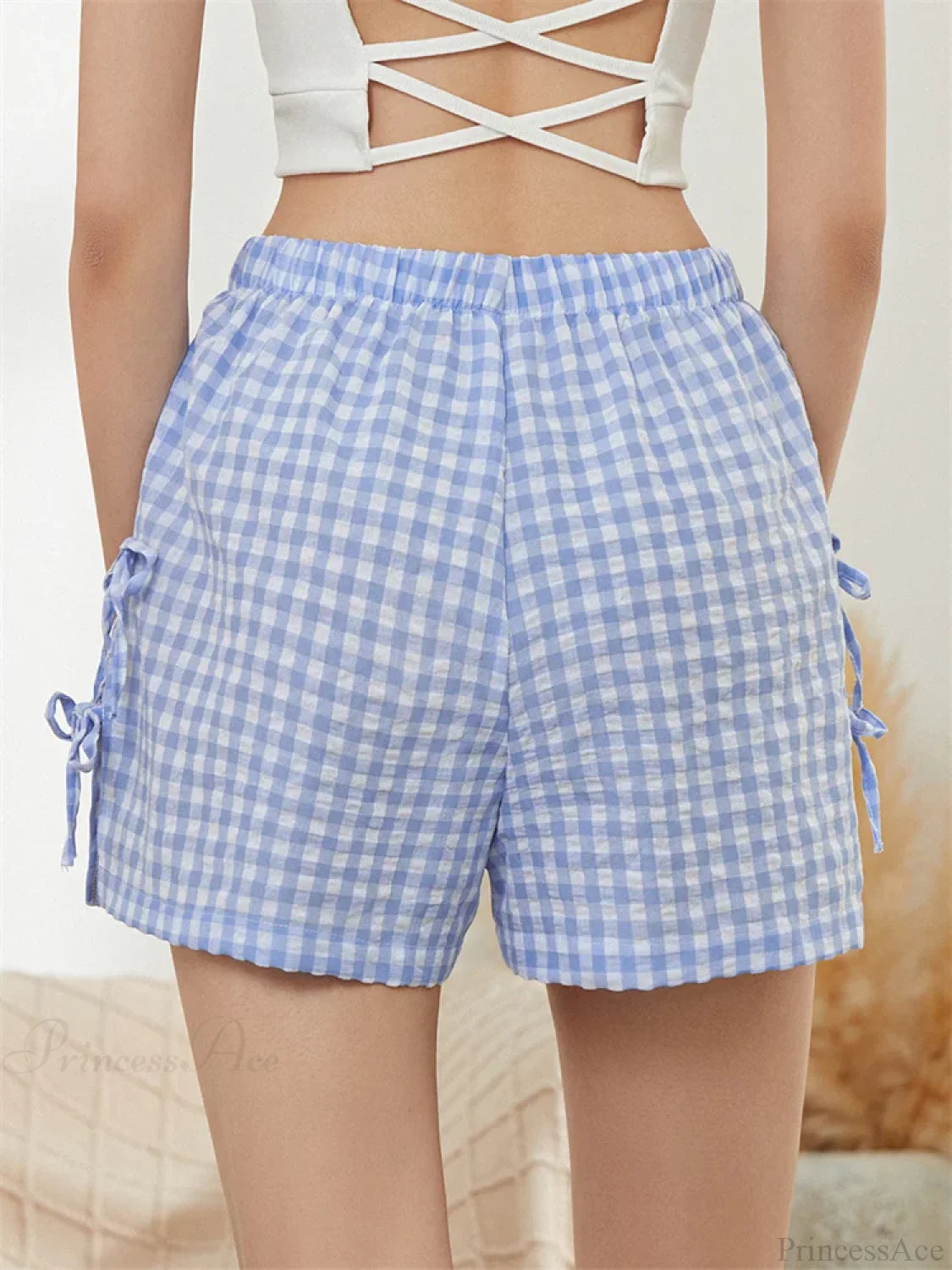 Striped Cutout Tie-Up Bow Short short-250223