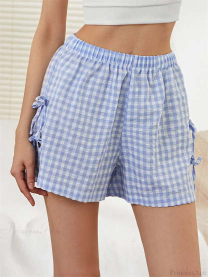 Striped Cutout Tie-Up Bow Short blue / S short-250223