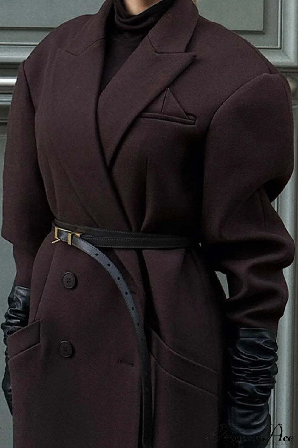 Striped Long Collared Elegant Trench Overcoat