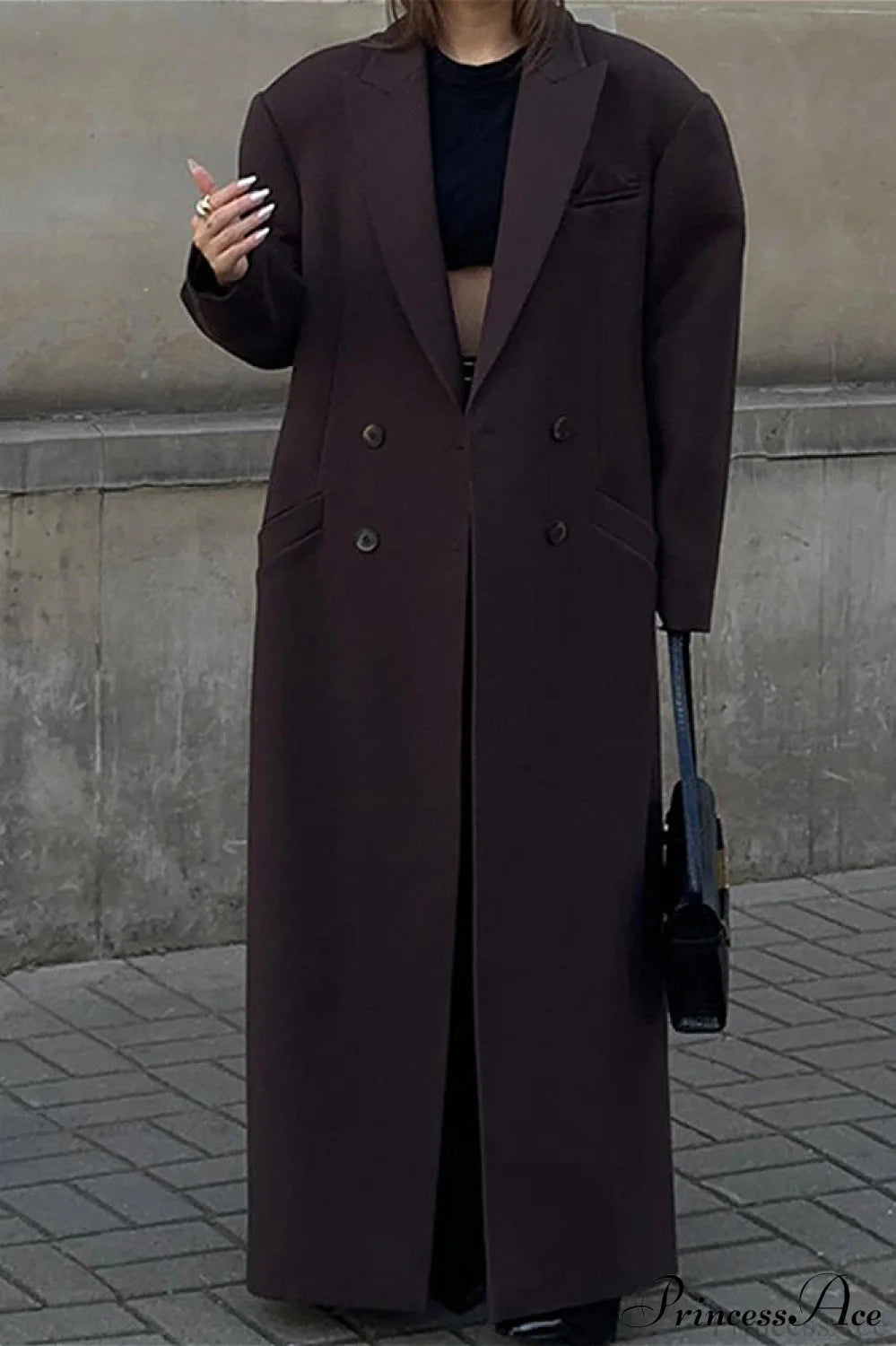 Striped Long Collared Elegant Trench Overcoat