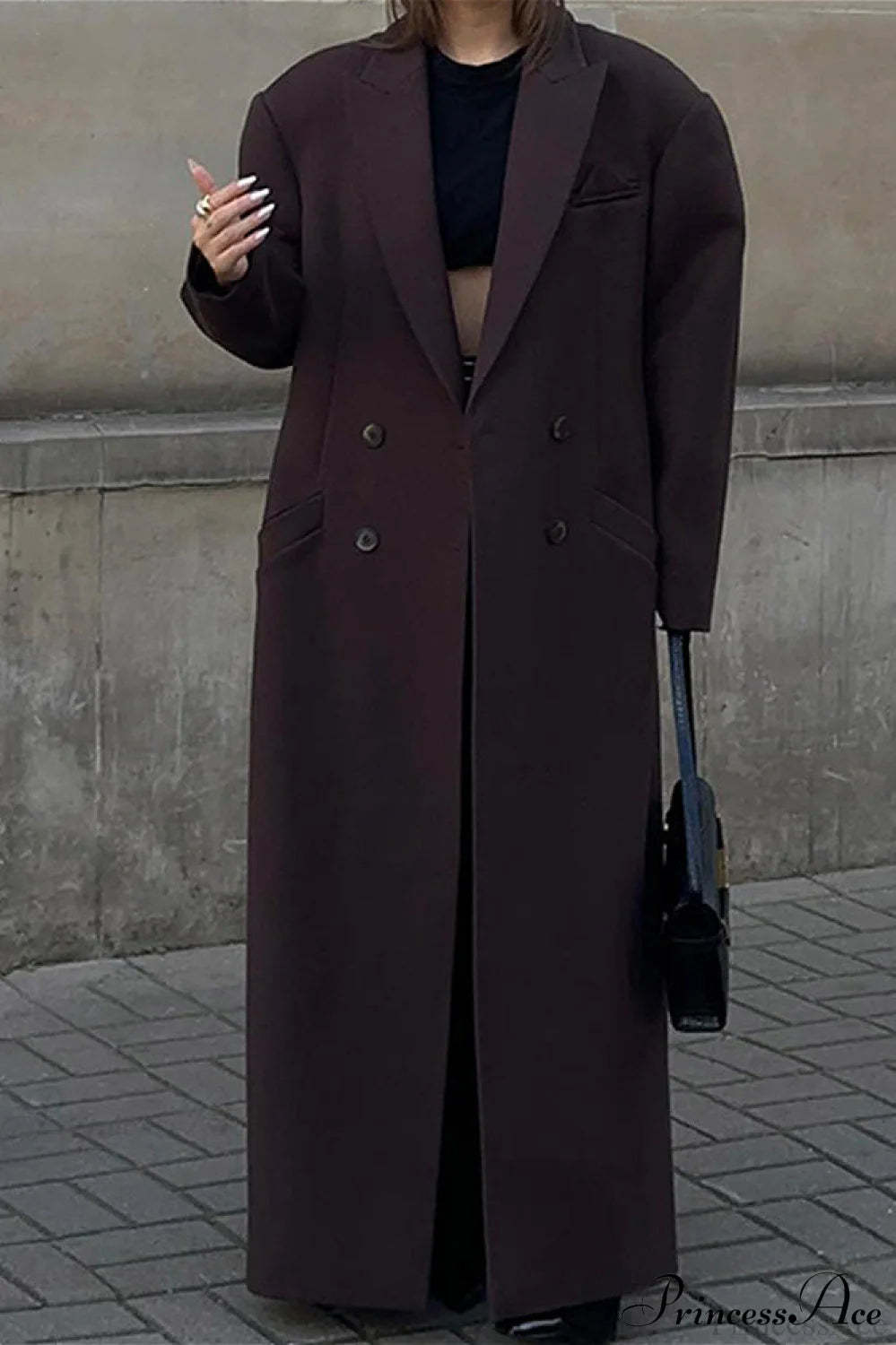Striped Long Collared Elegant Trench Overcoat
