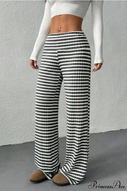 Striped Solid Knit Straight Leg Pants
