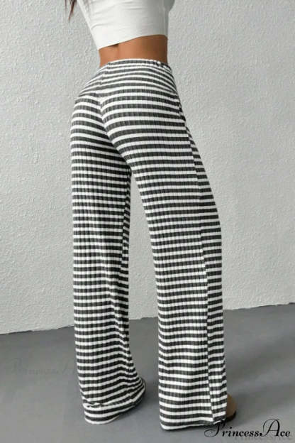 Striped Solid Knit Straight Leg Pants