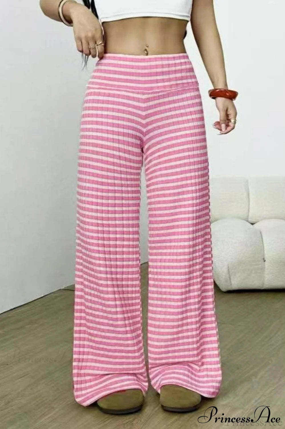 Striped Solid Knit Straight Leg Pants