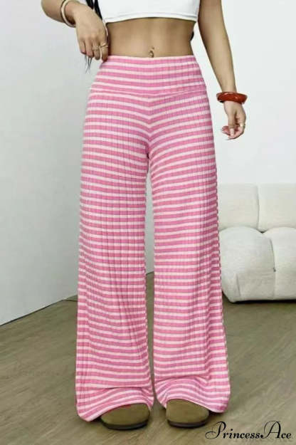 Striped Solid Knit Straight Leg Pants