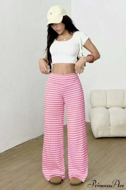 Striped Solid Knit Straight Leg Pants Glitter / S