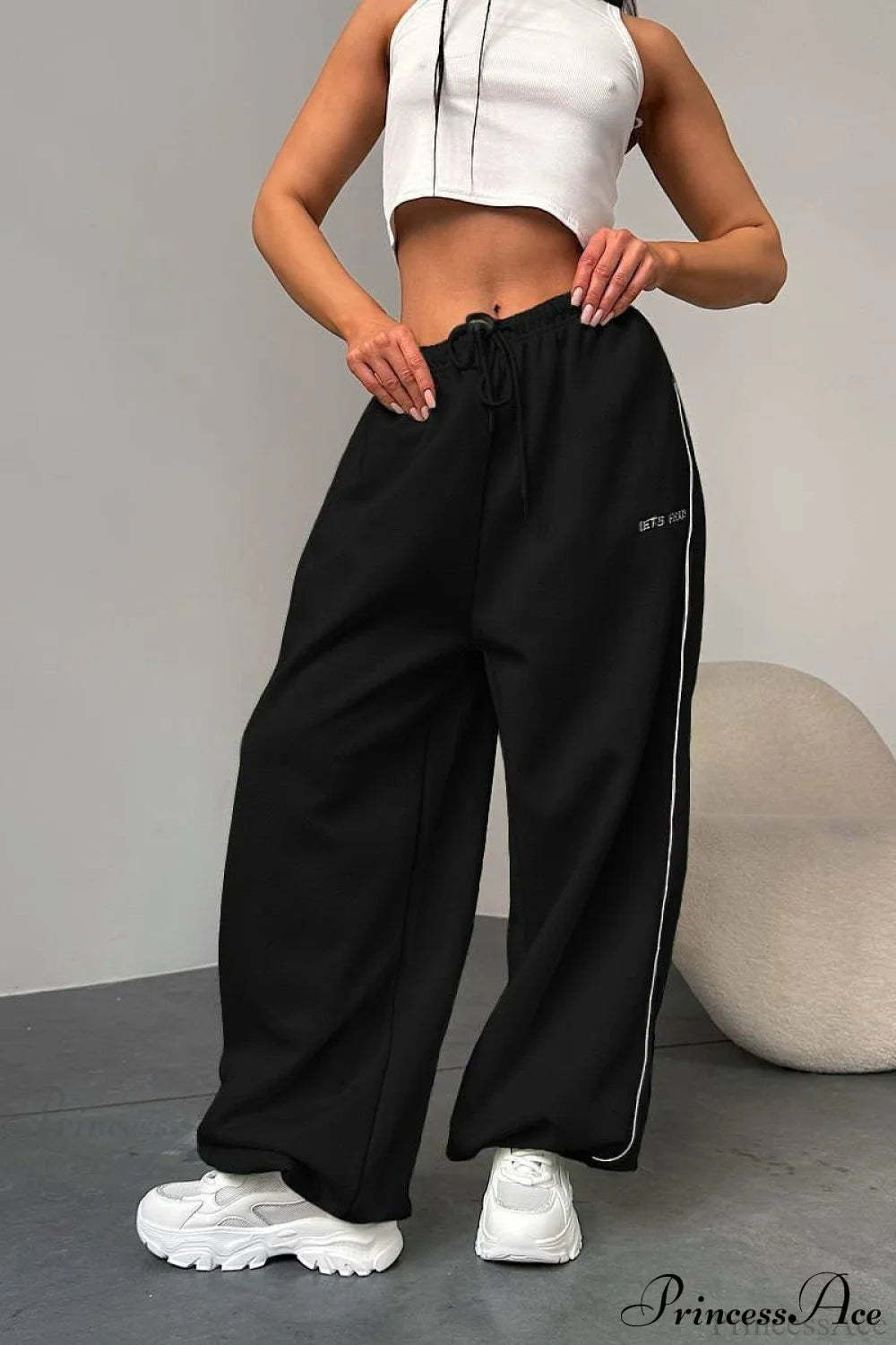 Striped Wide Leg Drapey Convertible Cuffed Pants Black / S