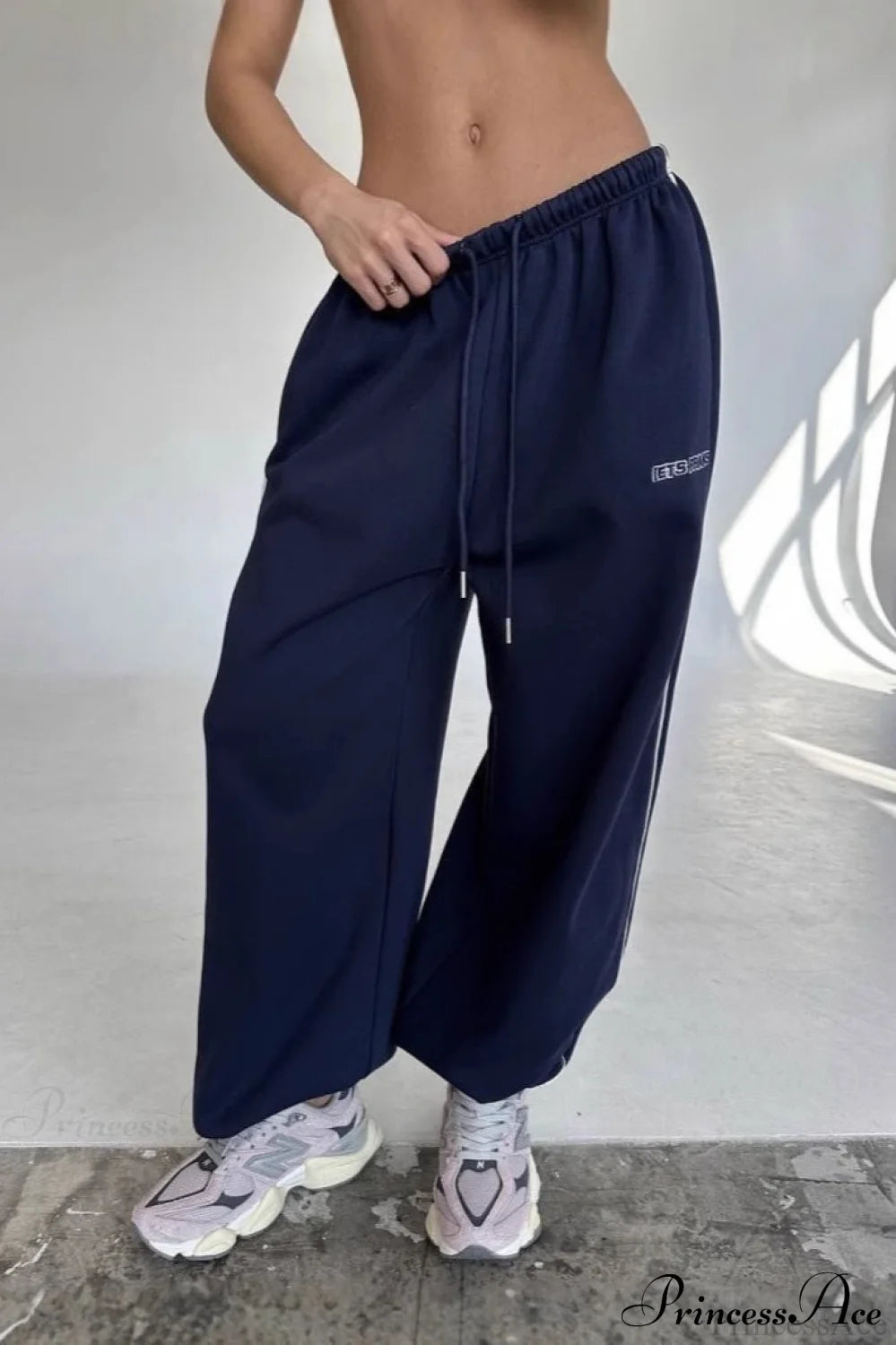 Striped Wide Leg Drapey Convertible Cuffed Pants Dark Blue / S