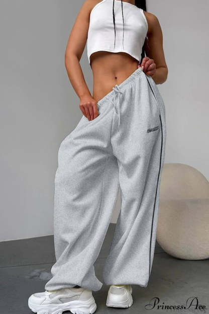 Striped Wide Leg Drapey Convertible Cuffed Pants Gray / S