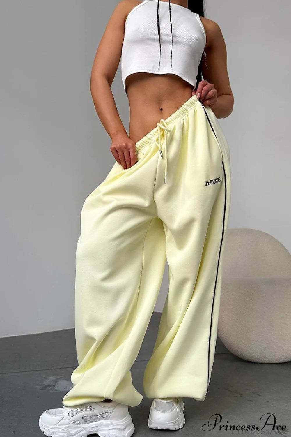 Striped Wide Leg Drapey Convertible Cuffed Pants Yellow / S