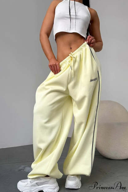 Striped Wide Leg Drapey Convertible Cuffed Pants Yellow / S