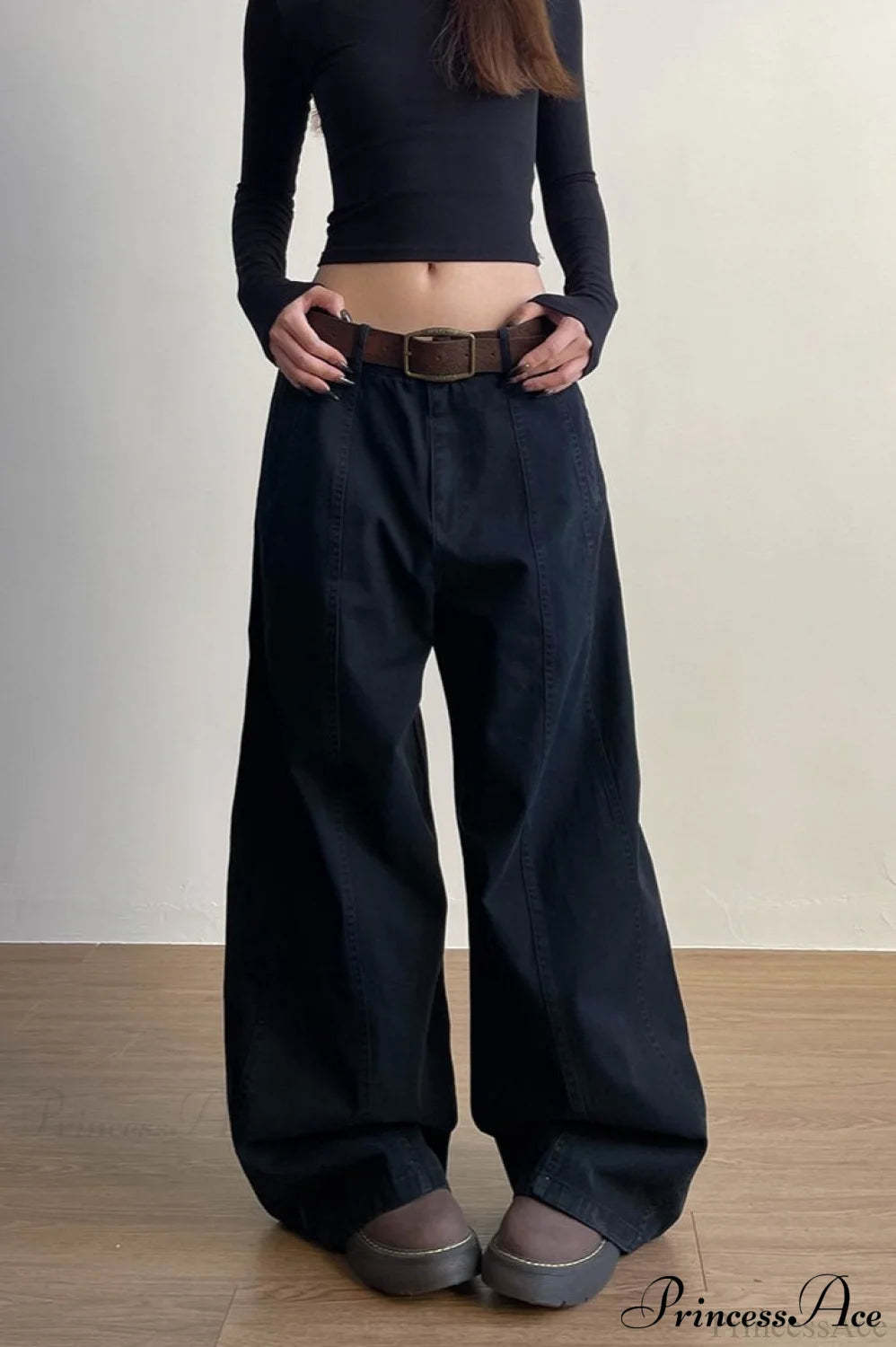 Structured Tailored Wide-Leg Cargo Pants Black / S