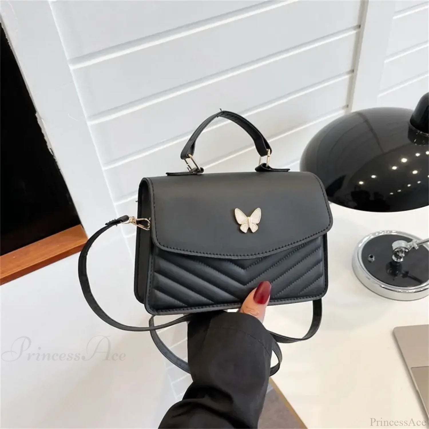 Stylish Butterfly Embroidery PU Leather Handbag handbag-250126