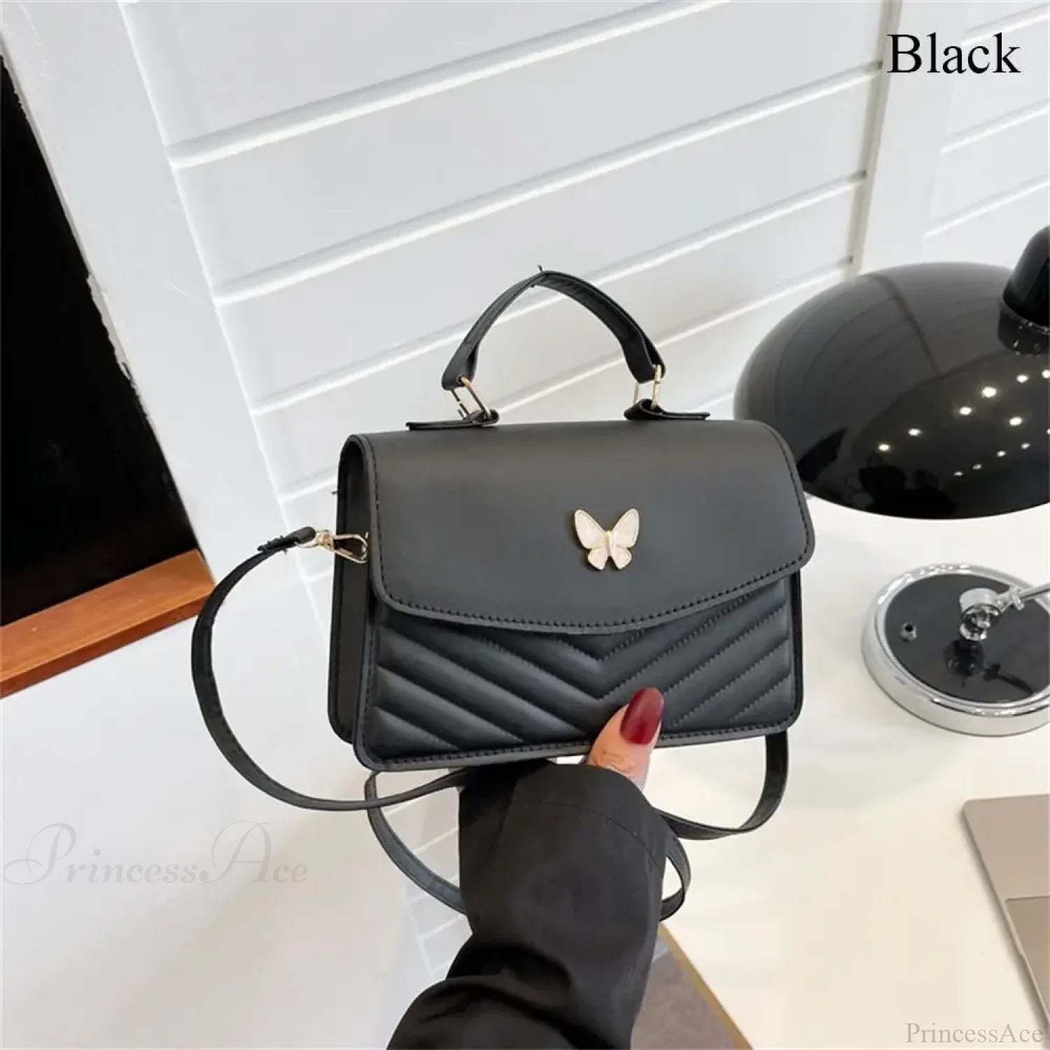 Stylish Butterfly Embroidery PU Leather Handbag Black handbag-250126